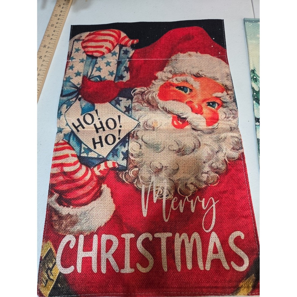 NEW Set of 3 Double Sided Burlap Garden Flags 12x18 Santa Nutcracker Winter Bird